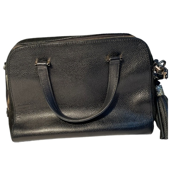 kate spade Pebbled Textured Black Leather Purse Suede Top Detachable Tassel - Picture 2 of 14